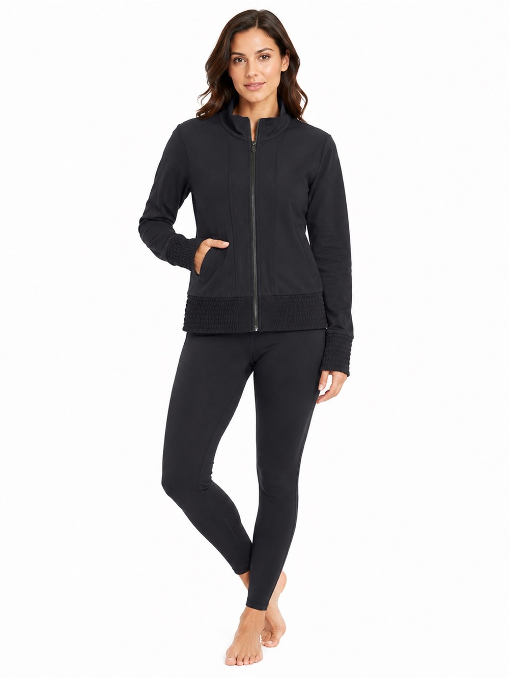 Lululemon Vintage Black Full Zip Cropped Jacket Size 4 Smocked Waist Cuffs